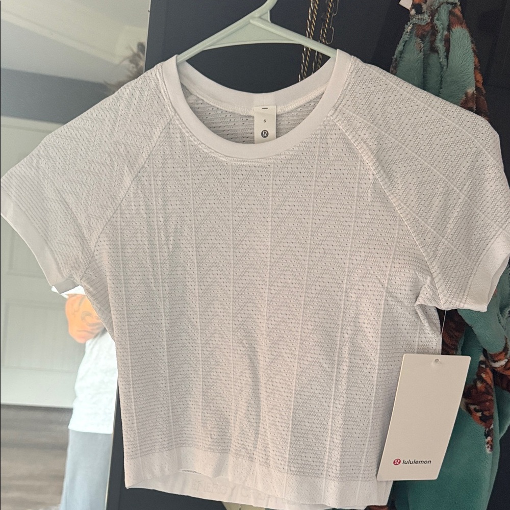 lululemon athletica White Textured Knit Crop Tee
